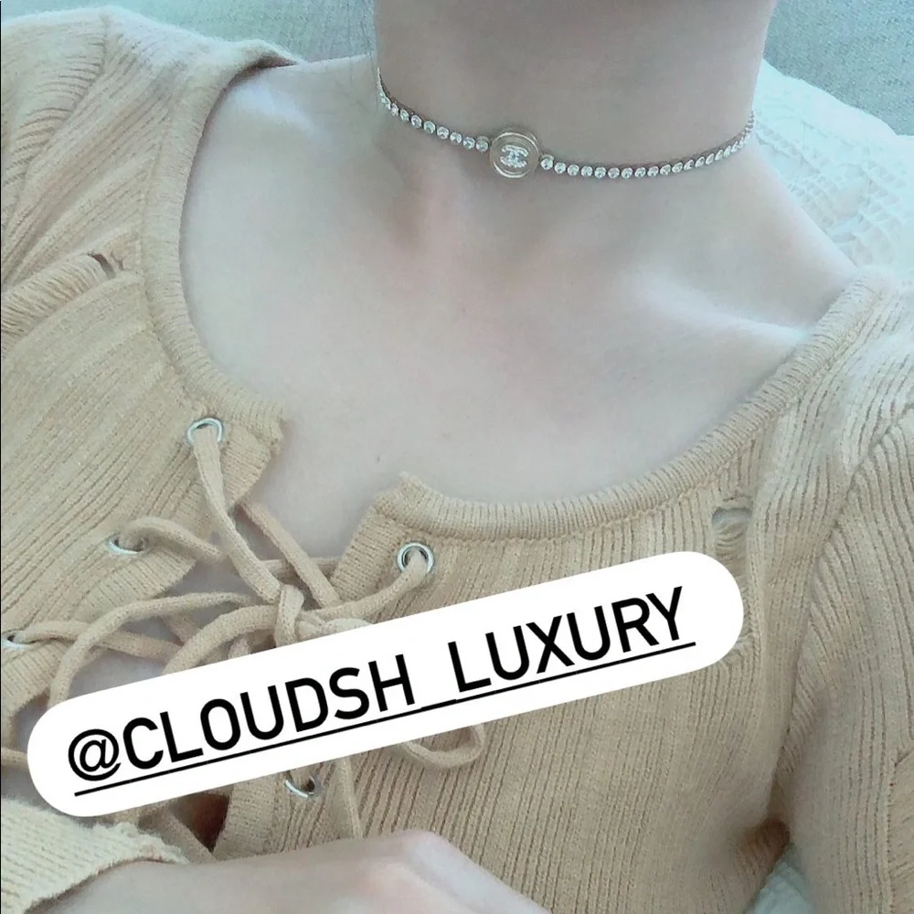 Auth Chanel CC Logo Crystal Choker w/ Gold Hdw - Kept Unused
